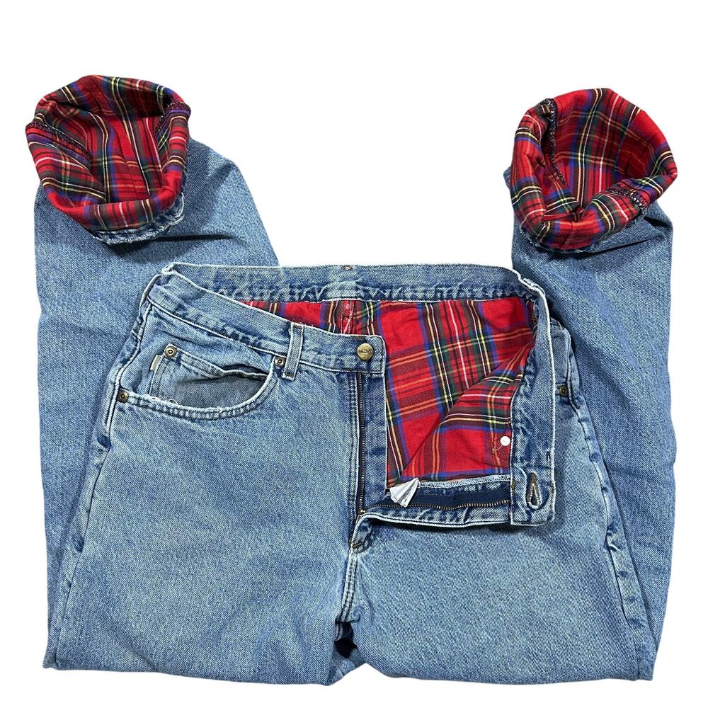Vintage 90s L.L. Bean Flannel Lined Jeans Mens 32x31 Light Wash Denim Pants USA